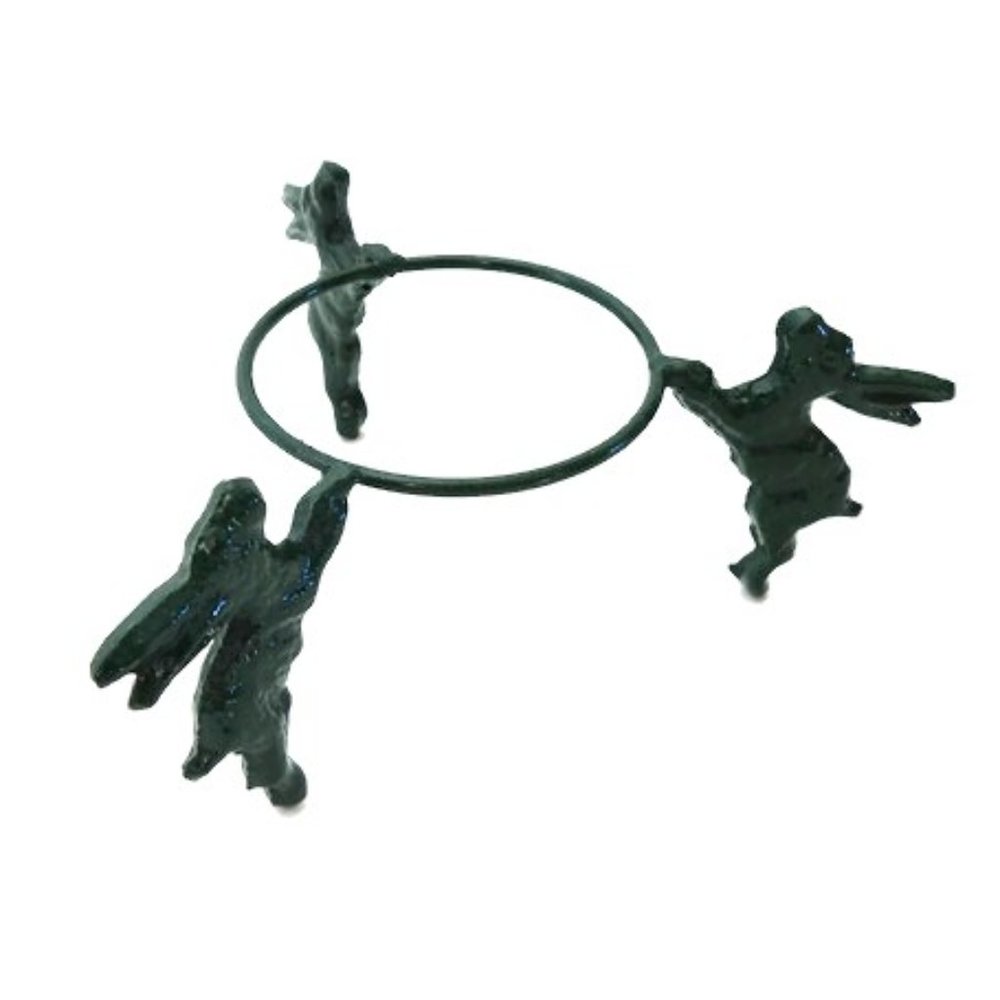 Bunny Plant Stand Dark Green Enamel Metal Planter Pot Holder